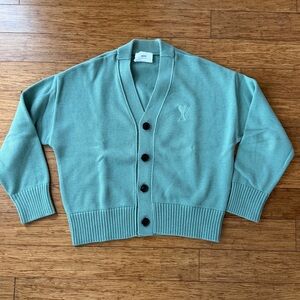AMI Paris, Sage Green Cardigan, Ami de Coeur, Cotton/Merino, Made in Portugal